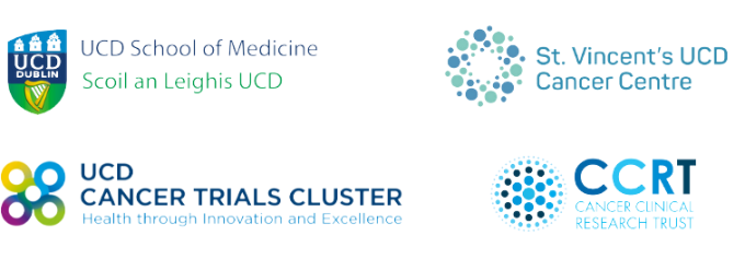 Logo banner for UCD, the St Vincent's UCD Cancer Centre, the UCD Cancer Trials Cluster and the Cancer Clinical Research Trust